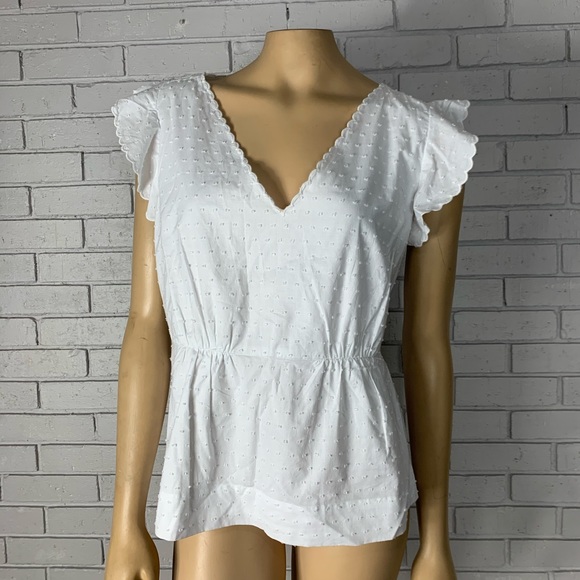 J. Crew V-Neck Peplum Top in White Swiss Dot - Picture 13 of 16
